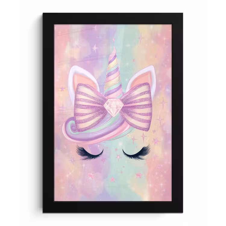 Eenhoorn - Glitters - Regenboog - Pastel fotolijst zwart zonder passe partout klein -3d