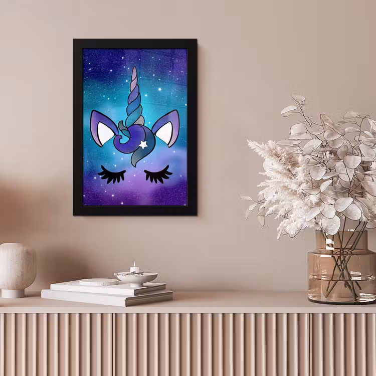 Eenhoorn - Sterrenhemel - Ster - Blauw fotolijst zwart zonder passe partout klein -sfeer5