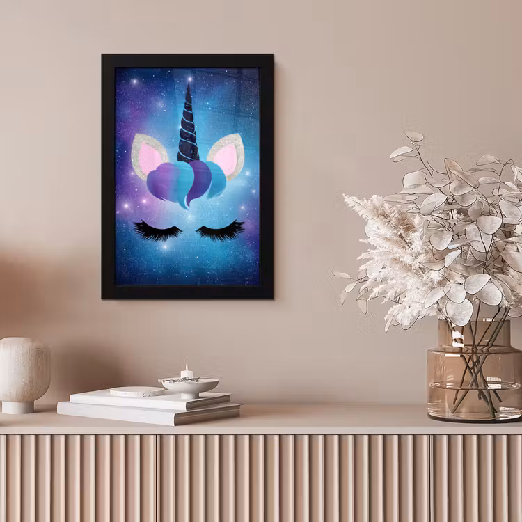 Eenhoorn - Sterren - Magisch - Blauw fotolijst zwart zonder passe partout klein -sfeer5