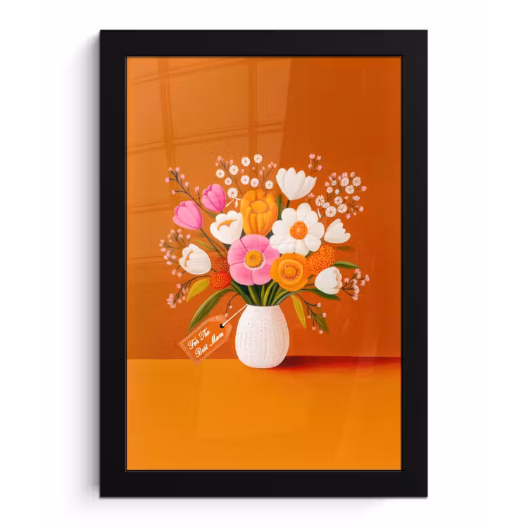 Vaas - Bloemen - Oranje fotolijst zwart zonder passe partout klein -3d
