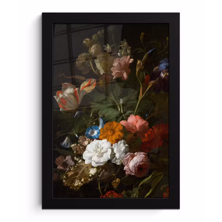 Vaas met bloemen - Schilderij van Rachel Ruysch fotolijst zwart zonder passe partout klein -3d