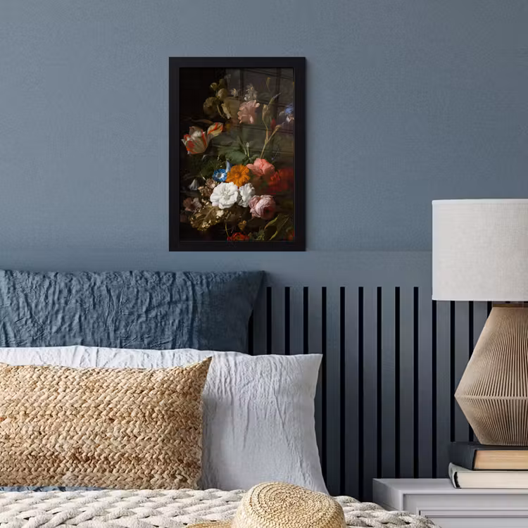 Vaas met bloemen - Schilderij van Rachel Ruysch fotolijst zwart zonder passe partout klein -sfeer3