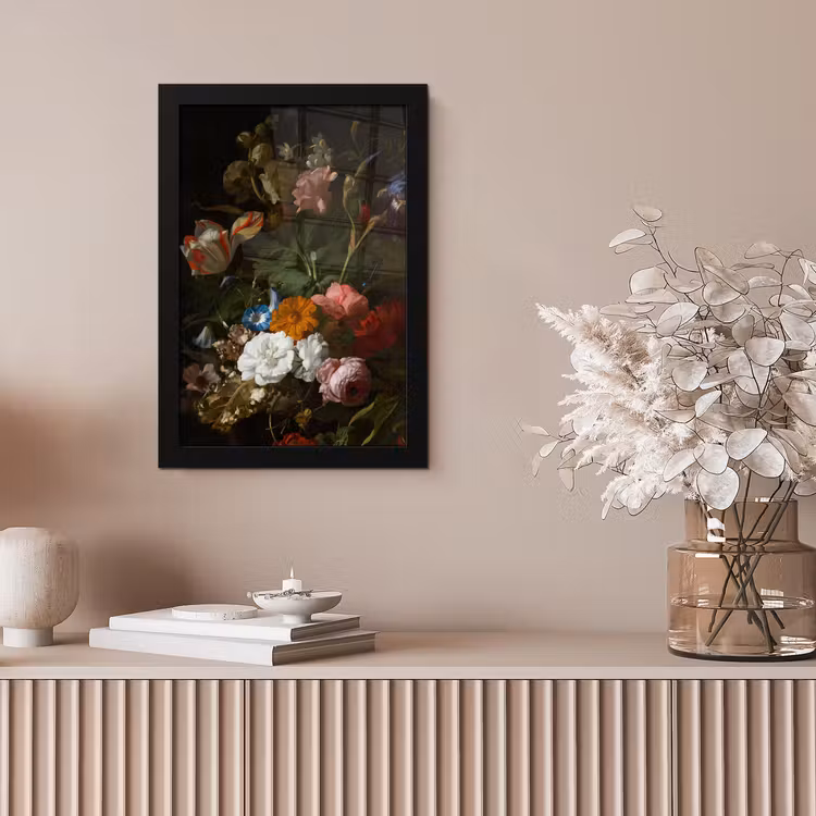 Vaas met bloemen - Schilderij van Rachel Ruysch fotolijst zwart zonder passe partout klein -sfeer5