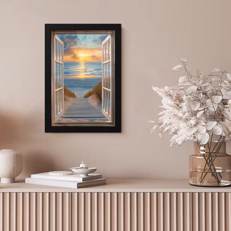 Doorkijk - Strand - Pad - Zonsondergang fotolijst zwart zonder passe partout klein -sfeer5