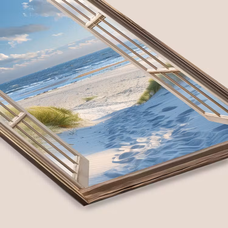 Doorkijk - Strand - Raam - Duinen - Zee fotolijst zwart zonder passe partout klein -zsfeer6