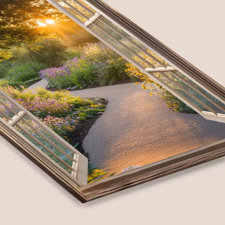 Doorkijk - Bloemen - Natuur - Zon - Pad fotolijst zwart zonder passe partout klein -zsfeer6