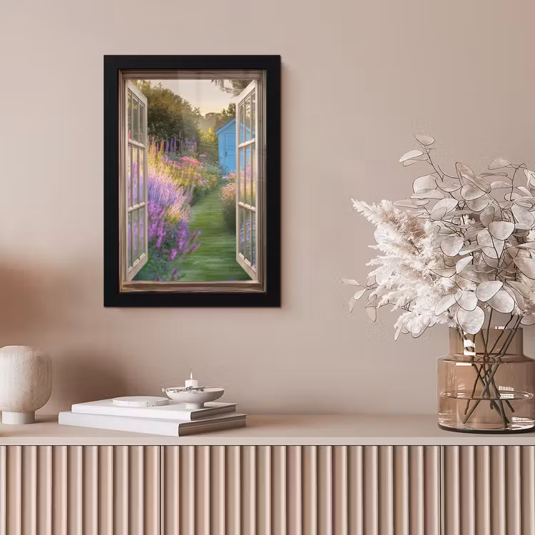 Doorkijk - Bloemen - Raam - Natuur fotolijst zwart zonder passe partout klein -sfeer5