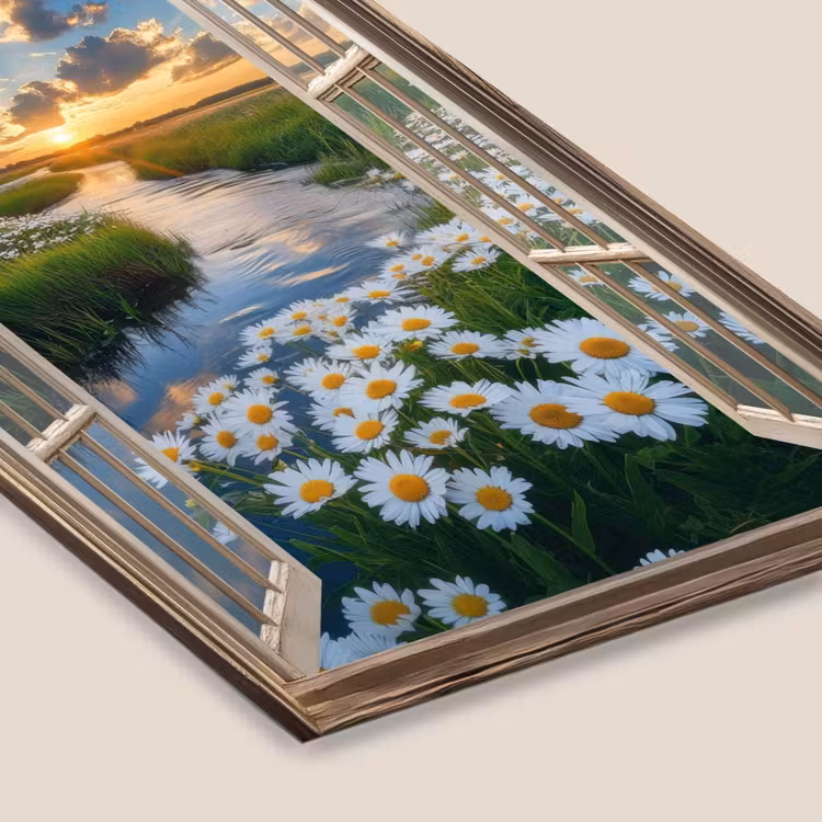 Doorkijk - Landschap - Raam - Water - Zonsondergang fotolijst zwart zonder passe partout klein -zsfeer6