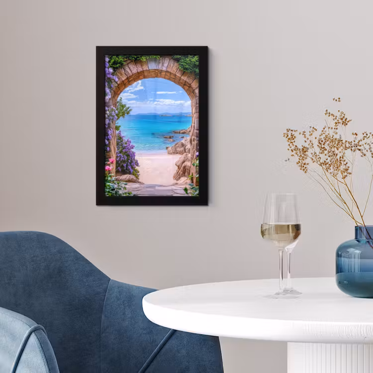 Doorkijk - Poort - Zee - Strand - Rotsen fotolijst zwart zonder passe partout klein -sfeer4