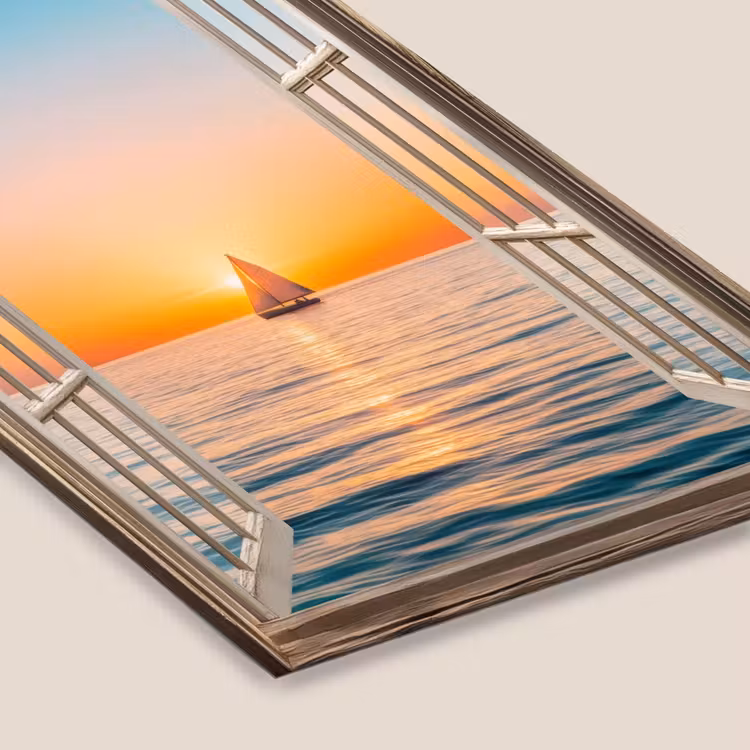 Doorkijk - Zee - Boot - Zonsondergang fotolijst zwart zonder passe partout klein -zsfeer6
