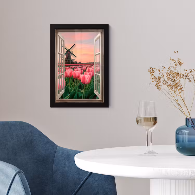 Doorkijk - Tulpen - Bloemen - Molen - Raam fotolijst zwart zonder passe partout klein -sfeer4