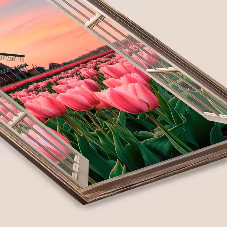 Doorkijk - Tulpen - Bloemen - Molen - Raam fotolijst zwart zonder passe partout klein -zsfeer6