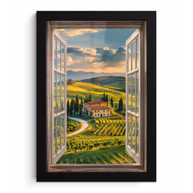 Doorkijk - Toscane - Uitzicht - Landschap - Zomer fotolijst zwart zonder passe partout klein -3d