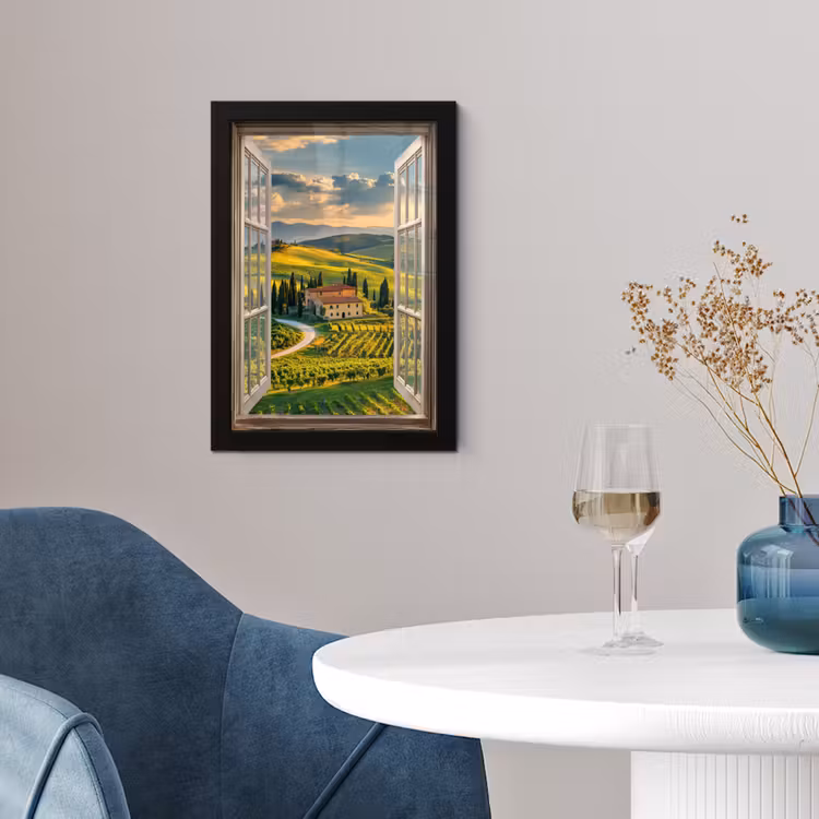 Doorkijk - Toscane - Uitzicht - Landschap - Zomer fotolijst zwart zonder passe partout klein -sfeer4