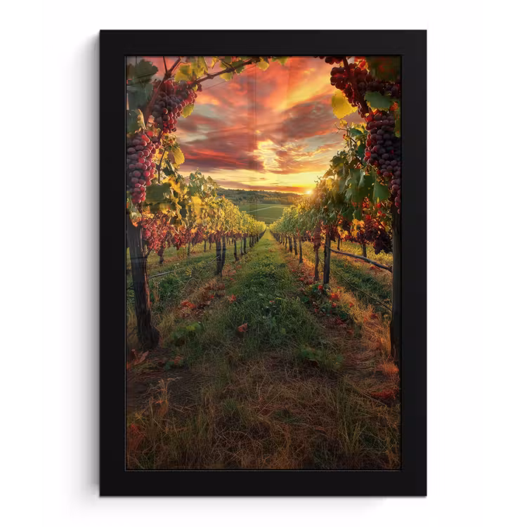 Wijngaard - Druiven - Zonsondergang fotolijst zwart zonder passe partout klein -3d