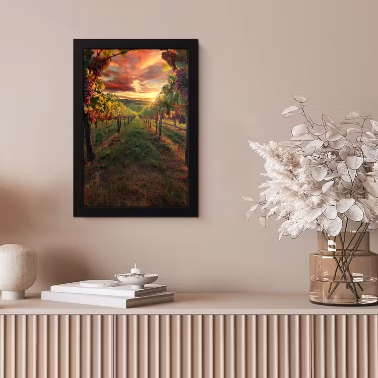 Wijngaard - Druiven - Zonsondergang fotolijst zwart zonder passe partout klein -sfeer5