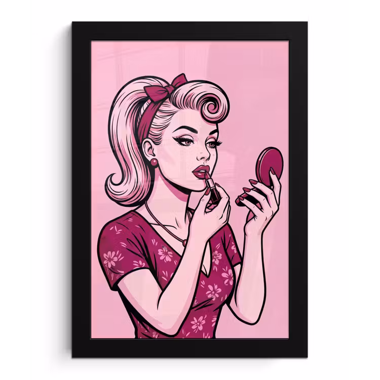 Vintage - Vrouw - Roze fotolijst zwart zonder passe partout klein -3d