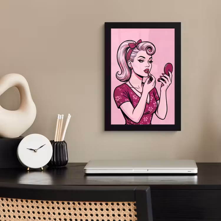 Vintage - Vrouw - Roze fotolijst zwart zonder passe partout klein -sfeer1