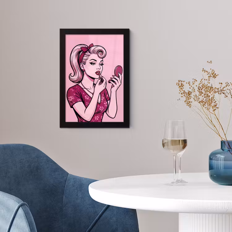 Vintage - Vrouw - Roze fotolijst zwart zonder passe partout klein -sfeer4