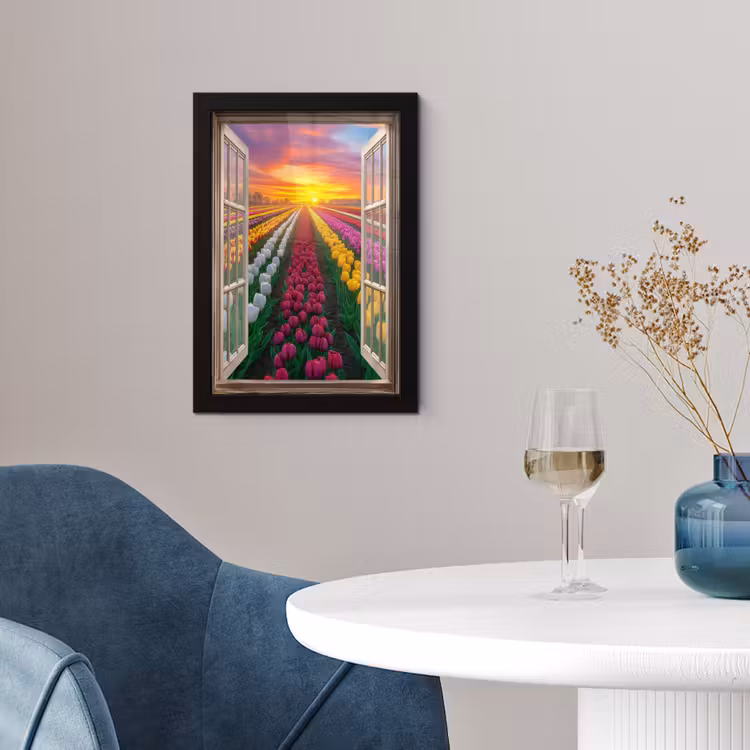 Doorkijk - Bloemen - Tulpen - Kleurrijk - Zonsondergang fotolijst zwart zonder passe partout klein -sfeer4