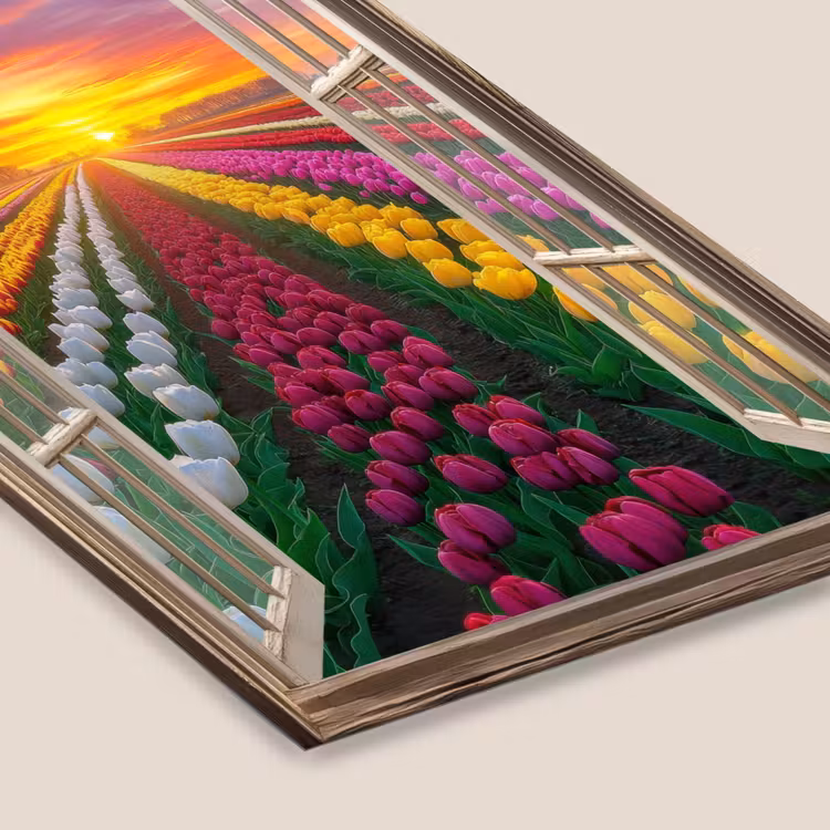 Doorkijk - Bloemen - Tulpen - Kleurrijk - Zonsondergang fotolijst zwart zonder passe partout klein -zsfeer6