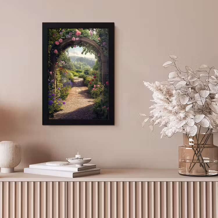 Doorkijk - Landschap - Bloemen - Rozenboog - Natuur fotolijst zwart zonder passe partout klein -sfeer5