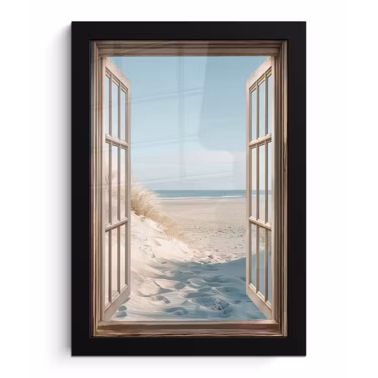 Doorkijk - Helmgras - Duinen - Zee - Landschap fotolijst zwart zonder passe partout klein -3d