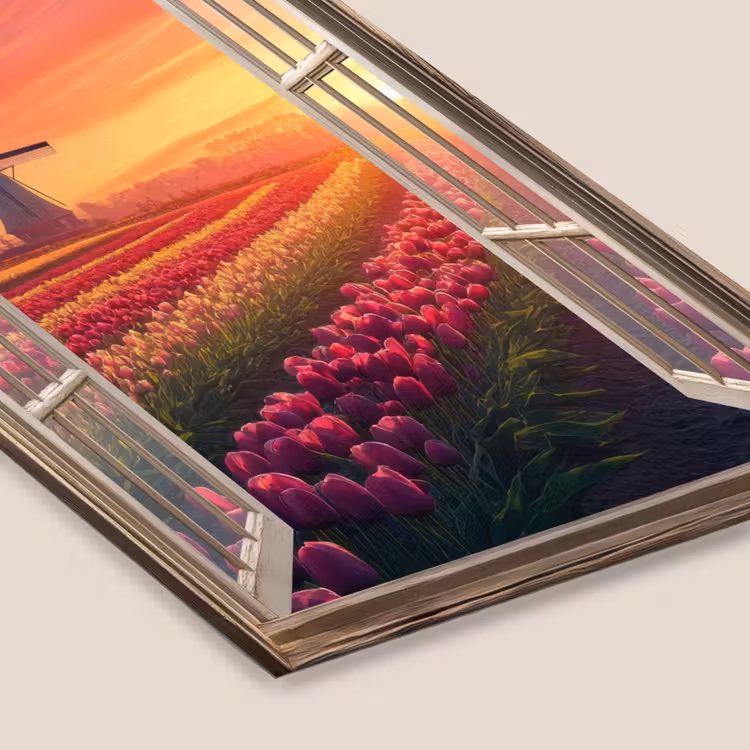 Doorkijk - Tulpen - Zonsondergang - Bloemen - Kleurrijk fotolijst zwart zonder passe partout klein -zsfeer6