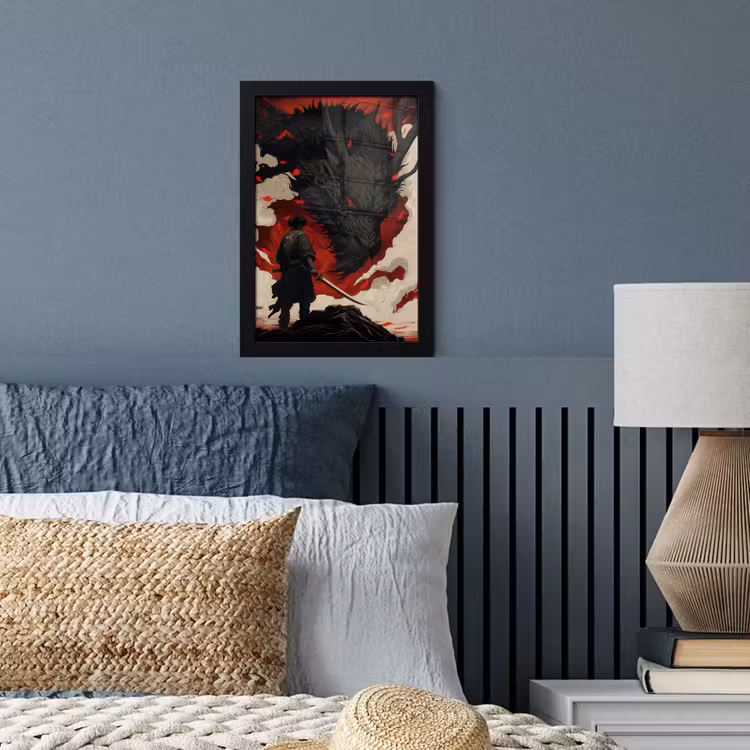 Krijger - Draak - Zwart - Rood - Rook fotolijst zwart zonder passe partout klein -sfeer3