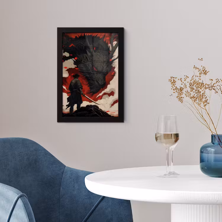 Krijger - Draak - Zwart - Rood - Rook fotolijst zwart zonder passe partout klein -sfeer4