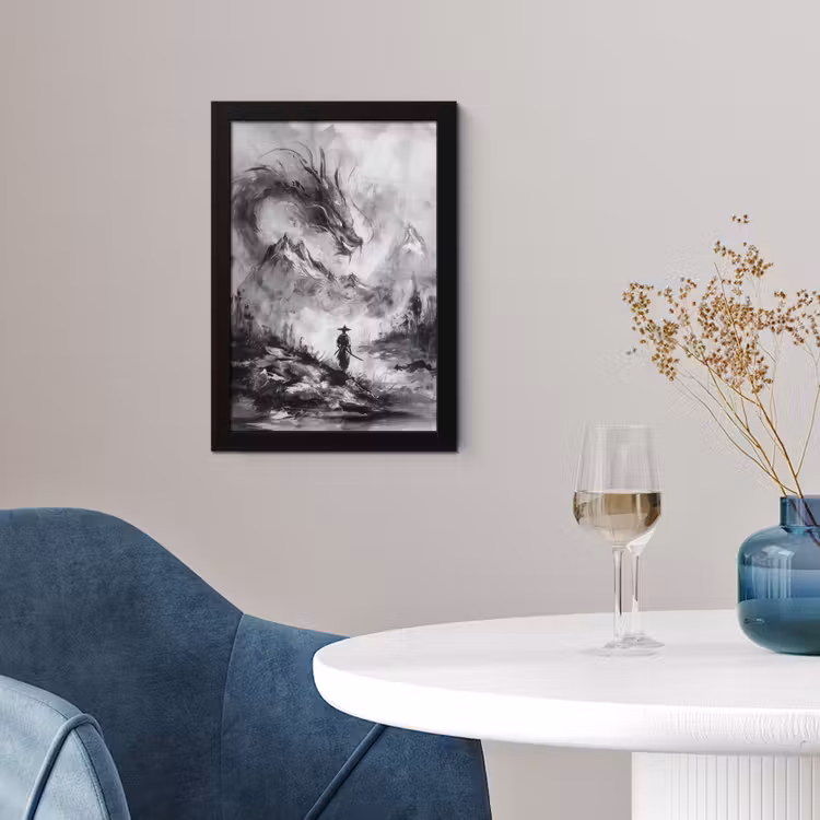 Krijger - Draak - Grijs fotolijst zwart zonder passe partout klein -sfeer4