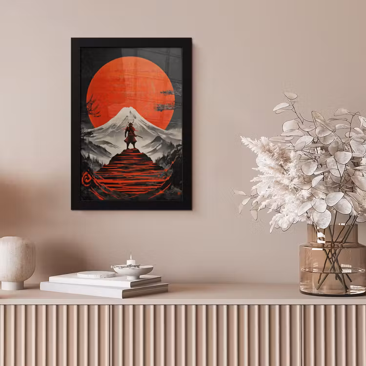 Krijger - Rode trappen - Zon - Berg fotolijst zwart zonder passe partout klein -sfeer5
