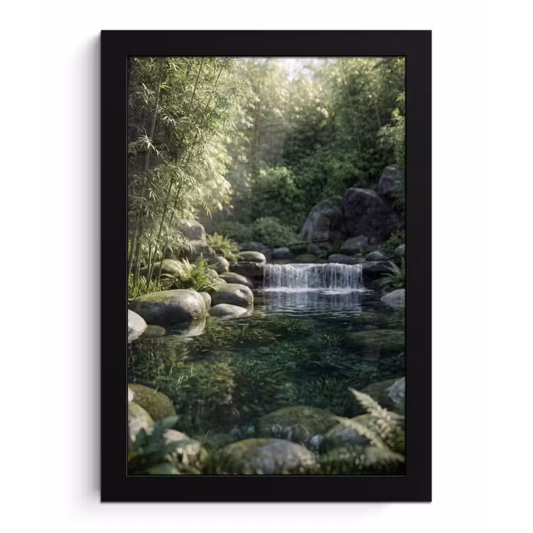 Beek - Waterval - Natuur - Groen fotolijst zwart zonder passe partout klein -3d