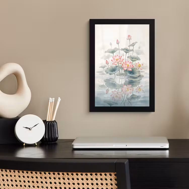 Aquarel - Lotusbloemen - Kleurrijk fotolijst zwart zonder passe partout klein -sfeer1