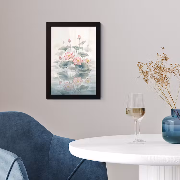 Aquarel - Lotusbloemen - Kleurrijk fotolijst zwart zonder passe partout klein -sfeer4