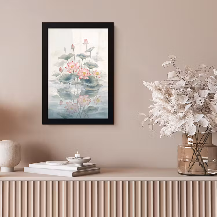 Aquarel - Lotusbloemen - Kleurrijk fotolijst zwart zonder passe partout klein -sfeer5
