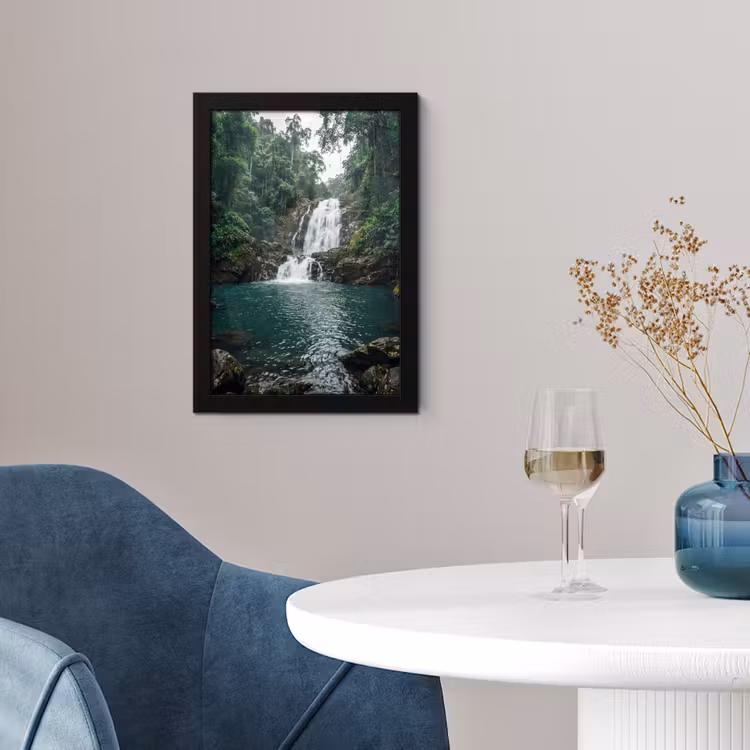 Waterfall - Forest - Nature - Greenkhgyguyg fotolijst zwart zonder passe partout klein -sfeer4