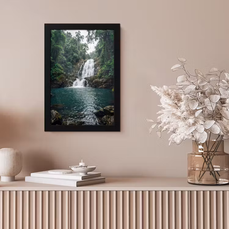 Waterfall - Forest - Nature - Greenkhgyguyg fotolijst zwart zonder passe partout klein -sfeer5