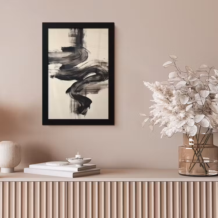 Golven - Penseelstreken - Beige - Minimalistisch fotolijst zwart zonder passe partout klein -sfeer5
