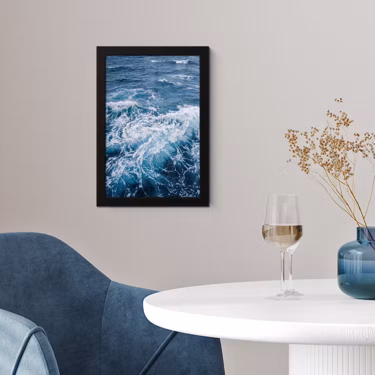 Golven - Oceaan - Blauw fotolijst zwart zonder passe partout klein -sfeer4