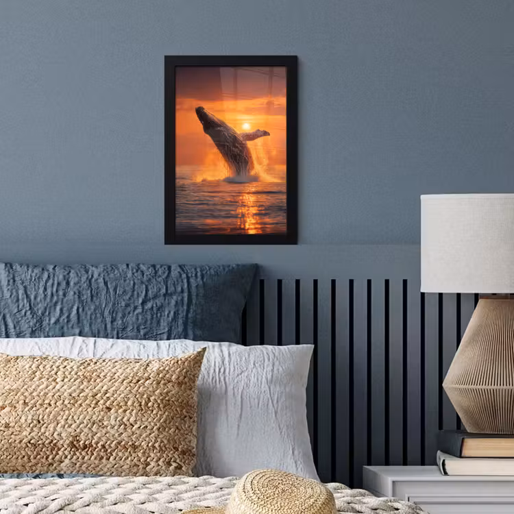 Walvis - Zon - Zee fotolijst zwart zonder passe partout klein -sfeer3