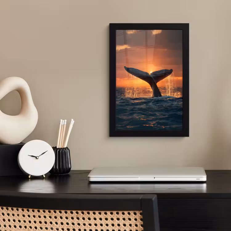 Walvis staart - Water - Zonsondergang fotolijst zwart zonder passe partout klein -sfeer1