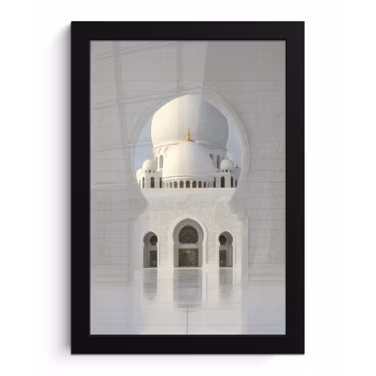 Witte koepel - Gouden Details - gebogen poort fotolijst zwart zonder passe partout klein -3d