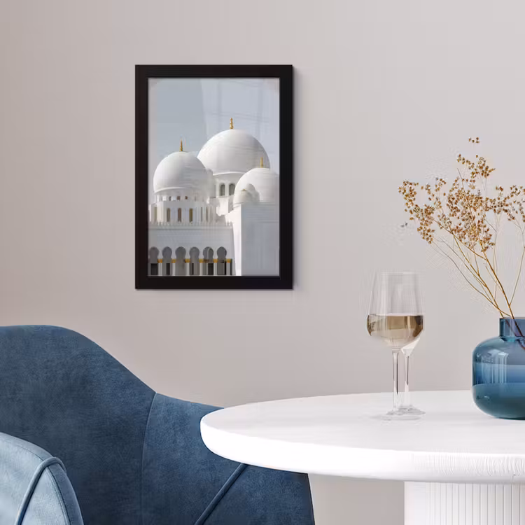 Witte koepels - Helderblauwe lucht - Gouden ornamenten fotolijst zwart zonder passe partout klein -sfeer4