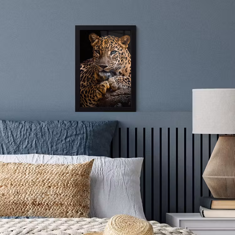 Wilde dieren - Panter - Portret - Zwart - Dieren fotolijst zwart zonder passe partout klein -sfeer3