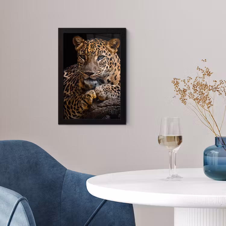Wilde dieren - Panter - Portret - Zwart - Dieren fotolijst zwart zonder passe partout klein -sfeer4