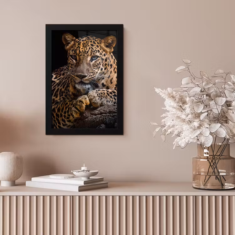 Wilde dieren - Panter - Portret - Zwart - Dieren fotolijst zwart zonder passe partout klein -sfeer5