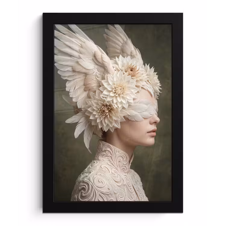 Vleugels - Vrouw - Wit fotolijst zwart zonder passe partout klein -3d