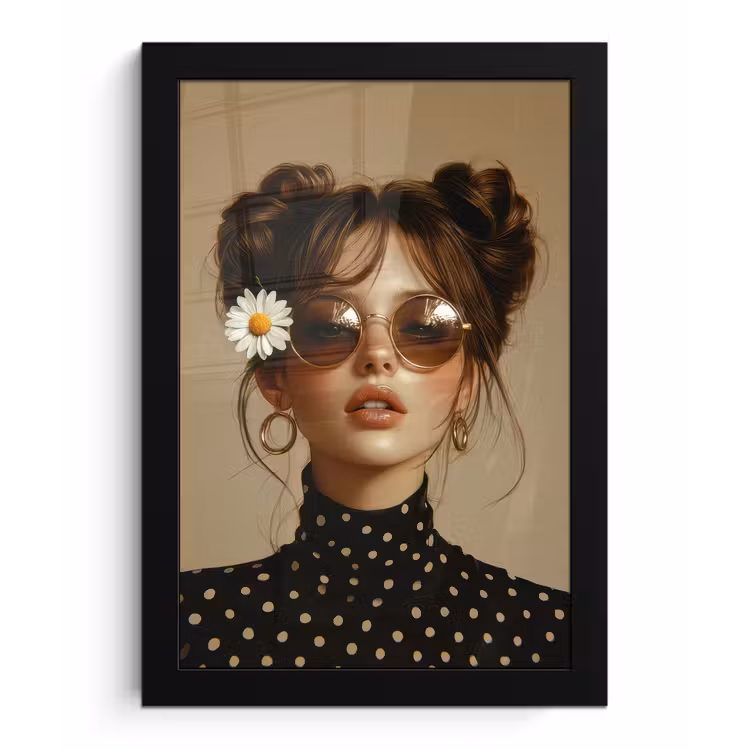 Vrouw - Beige - Bloem - Modern - Portret fotolijst zwart zonder passe partout klein -3d
