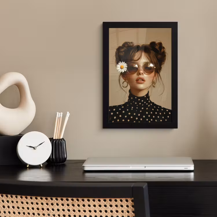 Vrouw - Beige - Bloem - Modern - Portret fotolijst zwart zonder passe partout klein -sfeer1